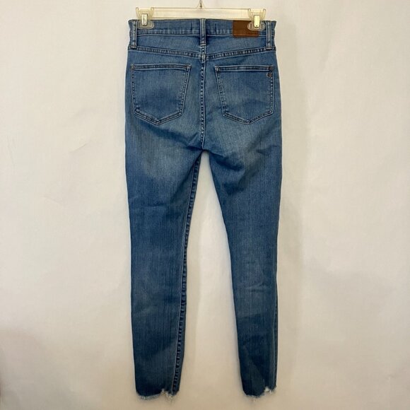 Madewell Womens Jeans 9” High Rise Skinny Distressed Raw Hem Size 26 Medium Wash - Picture 6 of 9